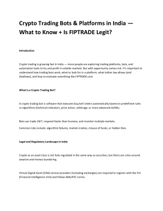 Crypto Trading Bots & Platforms in India — What to Know   Is FIPTRADE Legit?
