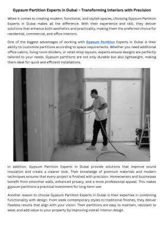 Gypsum Partition Experts in Dubai – Transforming Interiors with Precision