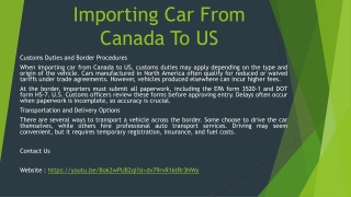 Importing Car From Canada To US