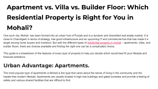 Apartment vs. Villa vs. Builder Floor_ Which Residential Property is Right for You in Mohali_