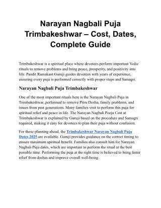 Narayan Nagbali Puja Trimbakeshwar – Cost, Dates, Complete Guide