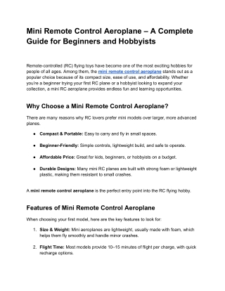 Mini Remote Control Aeroplane – A Complete Guide for Beginners and Hobbyists