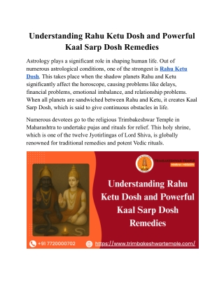 Understanding Rahu Ketu Dosh and Powerful Kaal Sarp Dosh Remedies