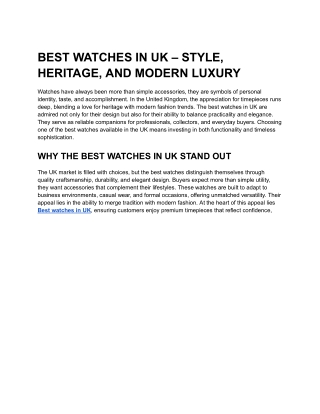 BEST WATCHES IN UK – STYLE, HERITAGE, AND MODERN LUXURY
