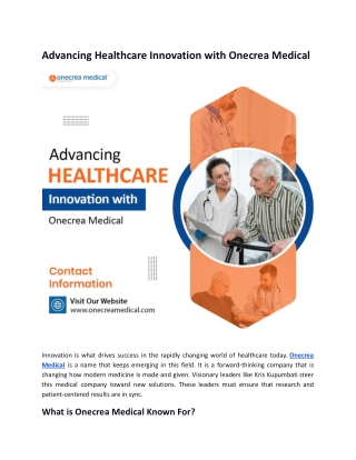 Advancing Healthcare Innovation with Onecrea Medical