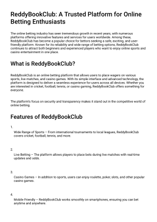 ReddyBookClub: A Trusted Platform for Online Betting Enthusiasts