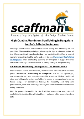High Quality Aluminium Scaffolding in Bangalore for Safe & Reliable Access