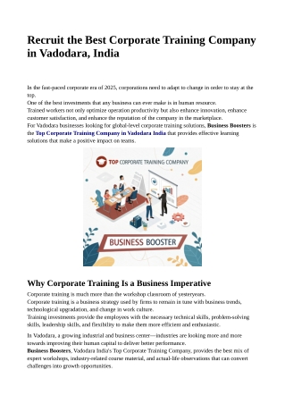 Recruit the Best Corporate Training Company in Vadodara, India