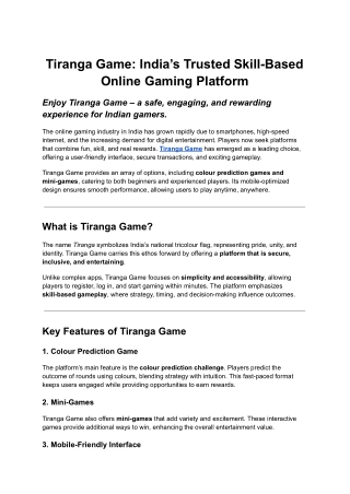 Tiranga Game_ India’s Trusted Skill-Based Online Gaming Platform