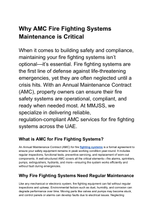 Why AMC Fire Fighting Systems Maintenance is Critical