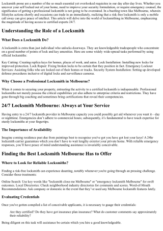 24/7 Locksmith Melbourne: Always at Your Service