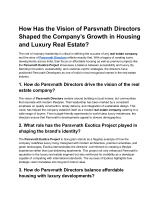 Parsvnath’s Directors: Guiding Vision, Governance & Growth in India’s Real Estat