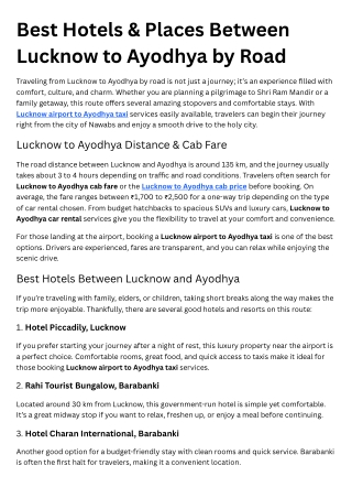 Best Hotels & Places Between Lucknow to Ayodhya by Road