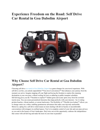 Experience Freedom on the Road_ Self Drive Car Rental in Goa Dabolim Airport