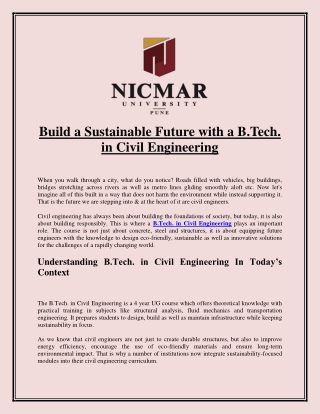 Build a Sustainable Future with a B.Tech. in Civil Engineering