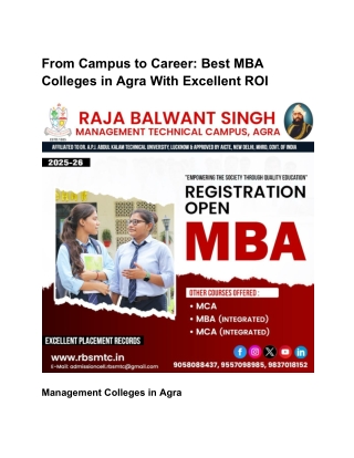 From Campus to Career_ Best MBA Colleges in Agra With Excellent ROI