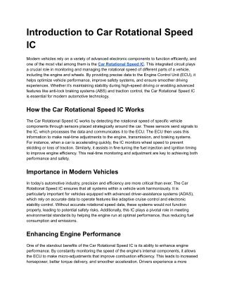 Car Rotational Speed IC