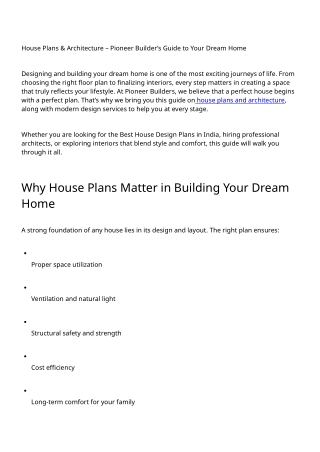 Best House Design Plans & Architecture in India | Pioneer Builders