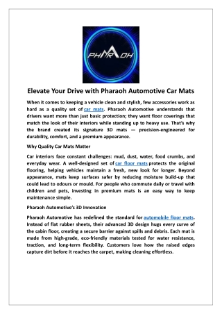 Elevate Your Drive with Pharaoh Automotive Car Mats