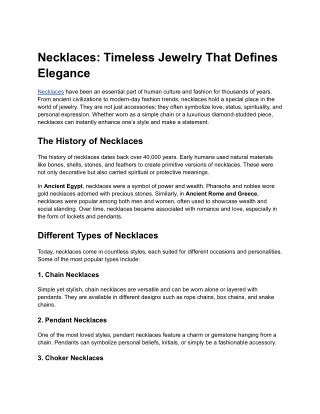 Necklaces: Timeless Jewelry That Defines Elegance