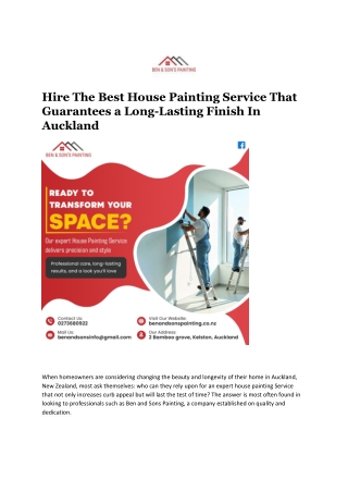 Hire The Best House Painting Service That Guarantees a Long-Lasting Finish In Auckland