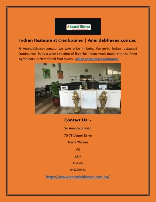 Indian Restaurant Cranbourne  | Anandabhavan.com.au