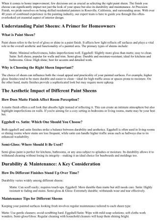 Choosing the Right Paint Sheen: Advice from Precision Finish’s Experienced Paint