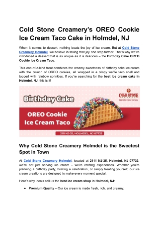Cold Stone Creamery’s OREO Cookie Ice Cream Taco Cake in Holmdel, NJ