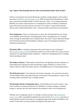 Top 7 Spaces That Instantly Elevate with a Chesterfield Leather Chair & Sofa!!