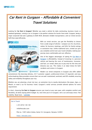 Car Rent in Gurgaon – Affordable and Convenient Travel Solutions