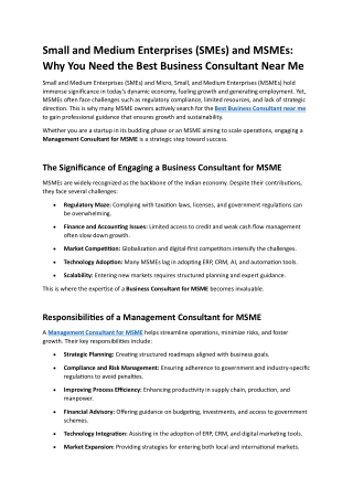 Small and Medium Enterprises (SMEs) and MSMEs - Why You Need the Best Business Consultant Near Me