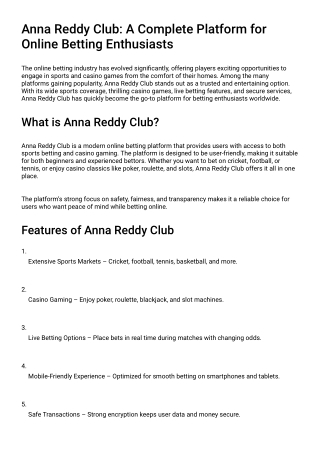 Anna Reddy Club: A Complete Platform for Online Betting Enthusiasts