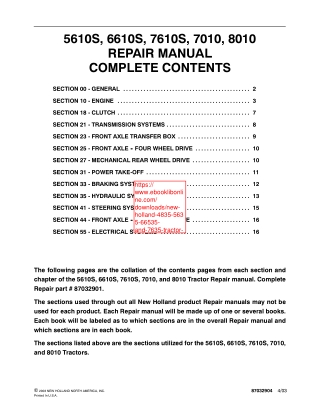 New Holland 5610S Tractor Service Repair Manual Instant Download