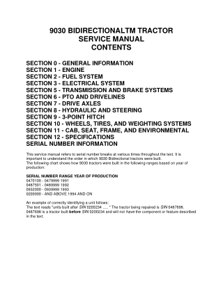 New Holland 9030 Bidirectional Tractor Service Repair Manual Instant Download