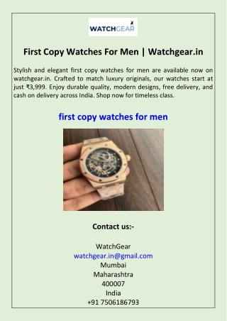 First Copy Watches For Men Watchgear.in