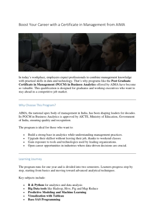 Boost Your Career with a Certificate in Management from AIMA