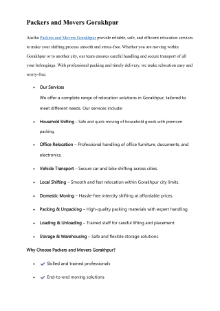 Packers and Movers Gorakhpur