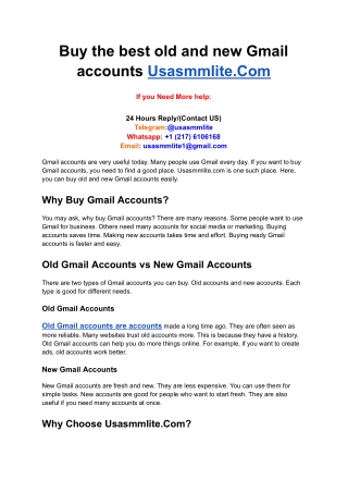 Buy the best old and new Gmail accounts Usasmmlite.Com
