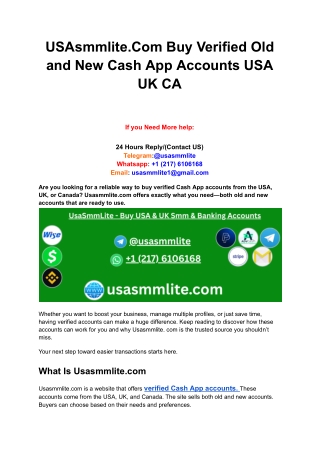 USAsmmlite.Com Buy Verified Old and New Cash App Accounts USA UK CA