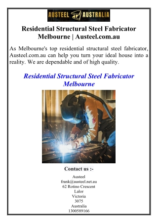 Residential Structural Steel Fabricator Melbourne | Austeel.com.au