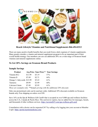 Reach Lifestyle Vitamins and Nutritional Supplements 866-494-0313