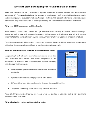Efficient Shift Scheduling for Round-the-Clock Teams