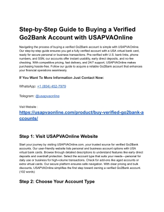 Step-by-Step Guide to Buying a Verified Go2Bank Account with USAPVAOnline