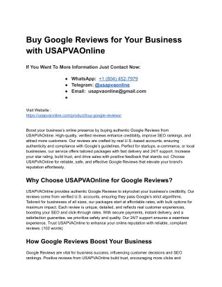 Buy Google Reviews for Your Business with USAPVAOnline