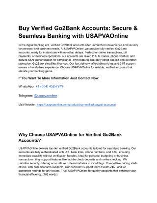 Buy Verified Go2Bank Accounts_ Secure & Seamless Banking with USAPVAOnline