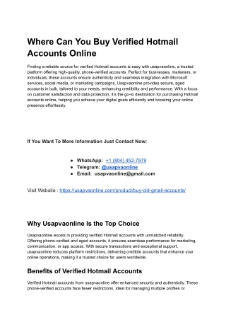 Where Can You Buy Verified Hotmail Accounts Online