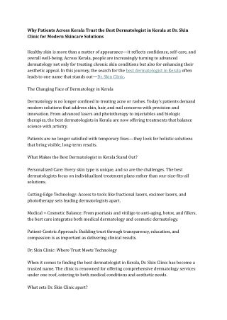 Why Patients Across Kerala Trust the Best Dermatologist in Kerala at Dr. Skin Clinic for Modern Skincare Solutions