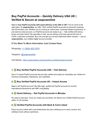 Buy PayPal Accounts – Quickly Delivery USA UK _ Verified & Secure at usapvaonline