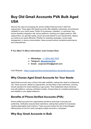 Buy Old Gmail Accounts PVA Bulk Aged USA
