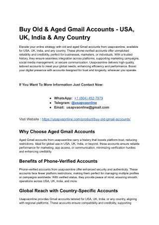 Buy Old & Aged Gmail Accounts - USA, UK, India & Any Country
